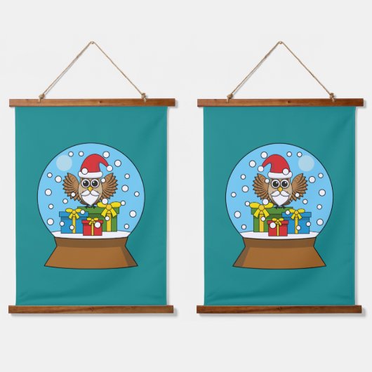 サンタクロース・フクロウ付きスノーグローブ 吊り下げ型タペストリー (ダブル)