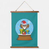 サンタクロース・フクロウ付きスノーグローブ 吊り下げ型タペストリー (正面2)