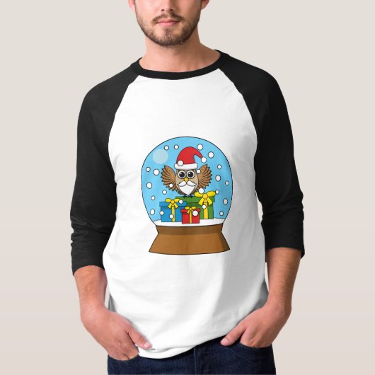 サンタクロース・フクロウ付きスノーグローブ Tシャツ (正面)