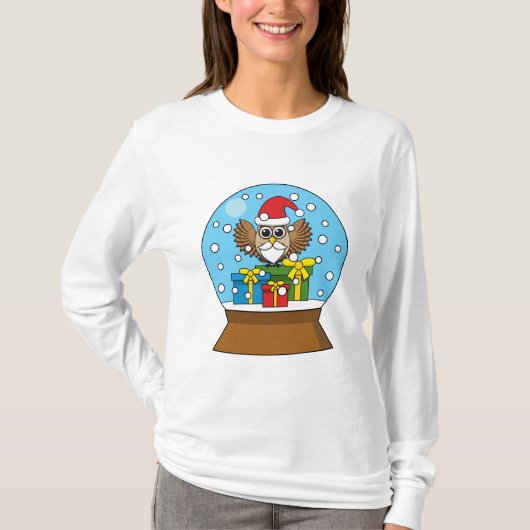 サンタクロース・フクロウ付きスノーグローブ Tシャツ (正面)