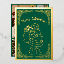 サンタクロース、プレゼント、グリーン、金ゴールド 箔シーズンカード