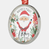 サンタクロース&ポインセチアベビー初めてのクリスマス メタルオーナメント (左)
