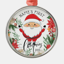 サンタクロース&ポインセチアベビー初めてのクリスマス メタルオーナメント