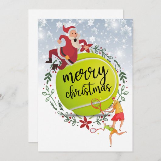 サンタクロース・メリークリスマスの後ろのテニスボール シーズンカード (正面/裏面)