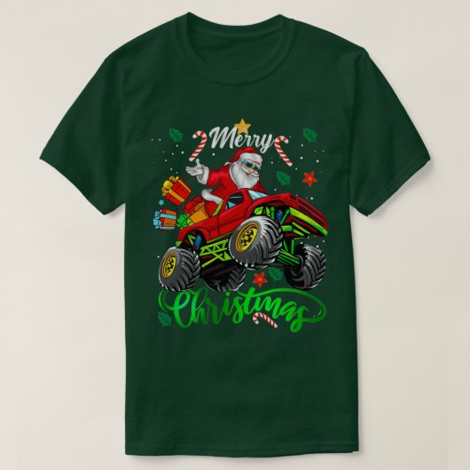 サンタクロース・メリークリスマス乗馬モンスタートラックF Tシャツ (デザイン正面)