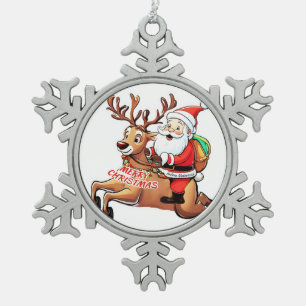 サンタクロース メリークリスマス スノーフレークピューターオーナメント