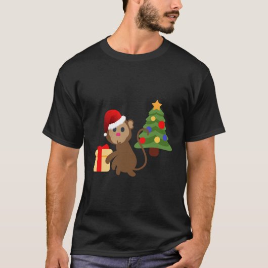 サンタクロース・モンキー絵文字クリスマス Tシャツ (正面)
