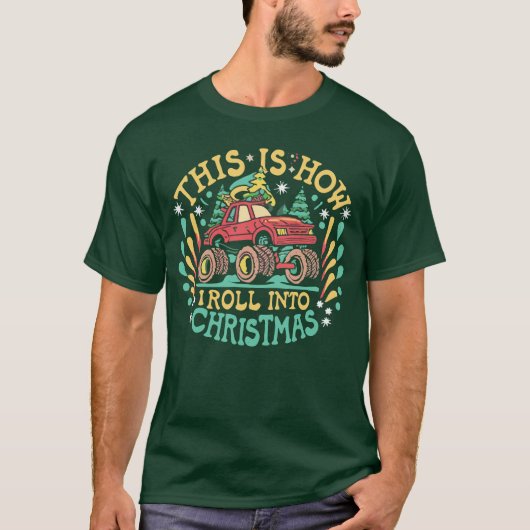 サンタクロース モンスタートラック ボーイズ クリスマス Tシャツ (正面)