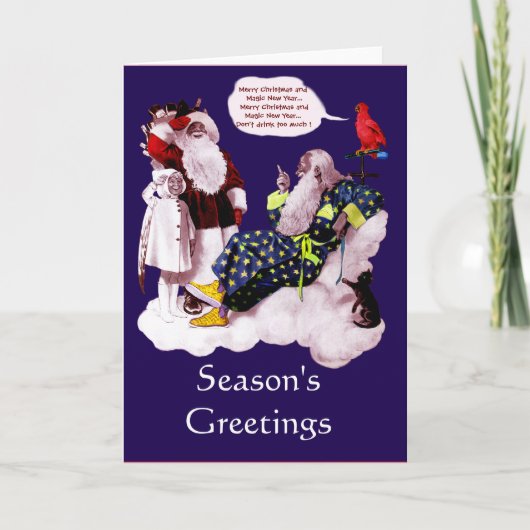 サンタクロース、リトルエンジェルとメルリンのクリスマスパーティー シーズンカード (正面)