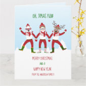 サンタクロース、ルドルフ、ホッキョクグマとのクリスマス カード (黄色い花)