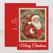 サンタクロース | レトロな郵便切手のクリスマスカード シーズンカード (正面/裏面)