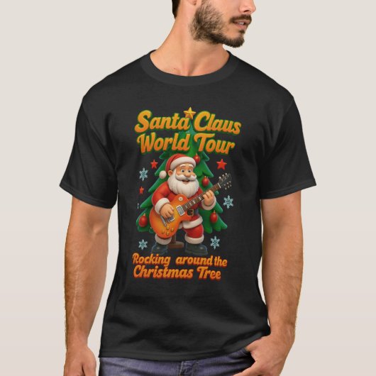 サンタクロース ワールド ツアー クリスマスのロック Tシャツ (正面)