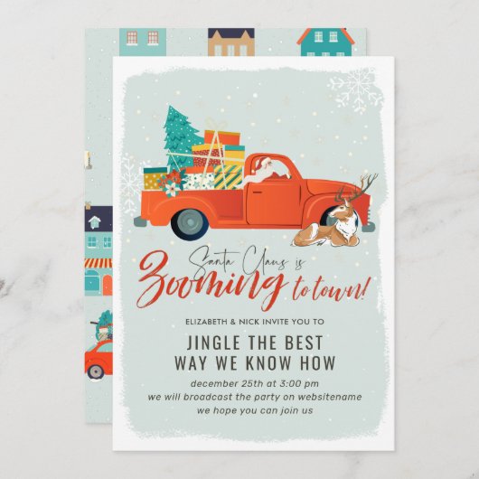 サンタクロース | 仮想クリスマスホリデーパーティー 招待状 (正面/裏面)