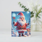 ❄️ サンタクロース 冬の雪の結晶 グロー 🎄 祝祭 ポストカード (スタンド正面)