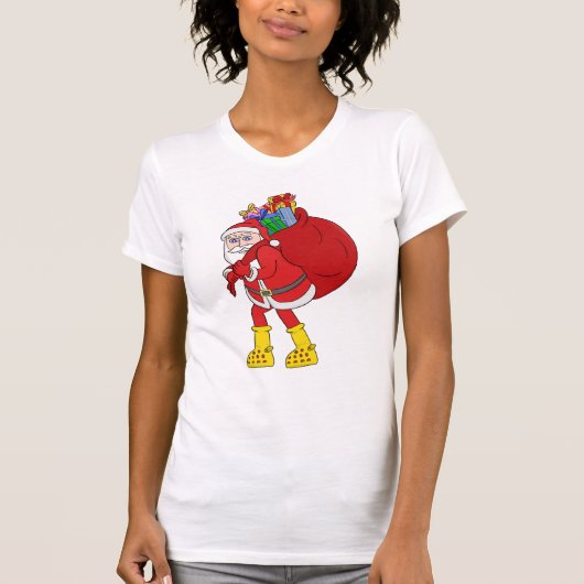 サンタクロース 大きい黄色いブーツ Tシャツ (正面)