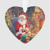 サンタクロース、子供名クリスマスフォトハートツリー オーナメント (裏面)