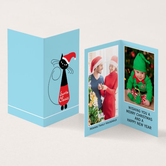 サンタクロース、家族写真クリスマスカード 名刺 (内部&外部)