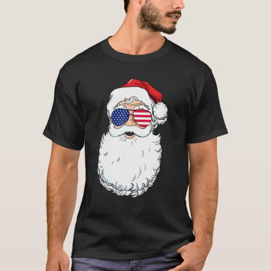 サンタクロース 愛国 アメリカ サングラス クリスマス  Tシャツ (正面)