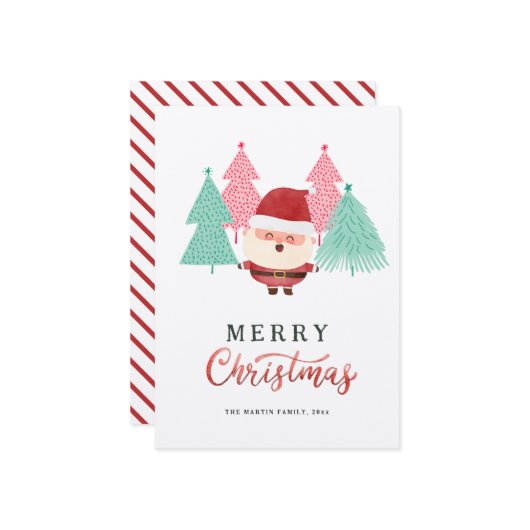 サンタクロース 松の木 クリスマス ホリデー カード (正面/裏面インサイチュ)