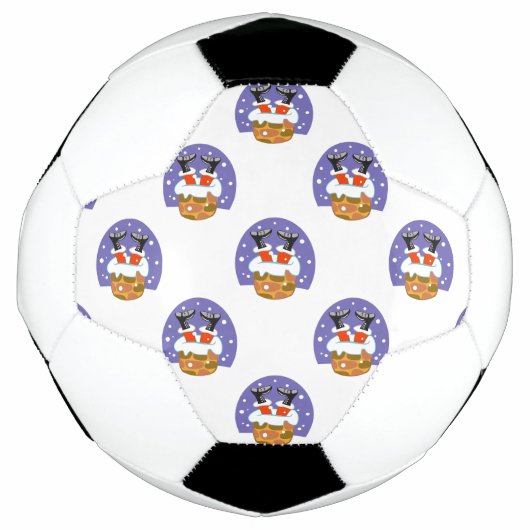 サンタクロース+煙突+雪+クリスマス+新年 サッカーボール (正面)