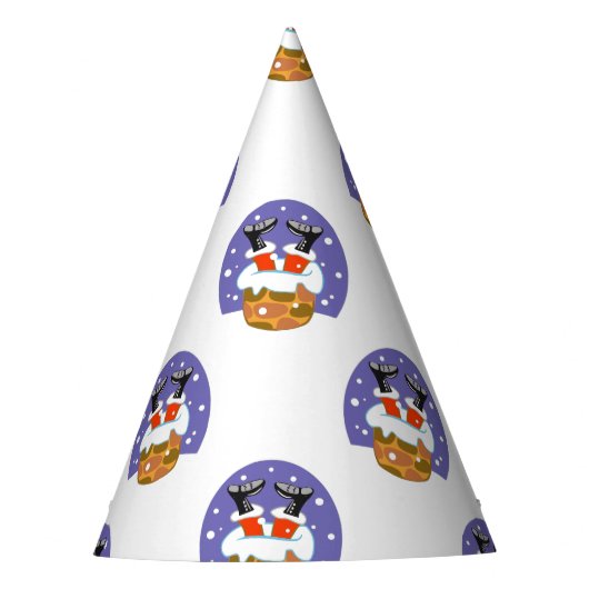サンタクロース+煙突+雪+クリスマス+新年 パーティーハット (正面)