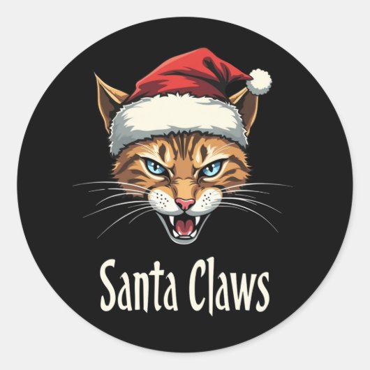 サンタクロース 猫 クリスマス - 面白いクリスマスデザイン ラウンドシール (正面)
