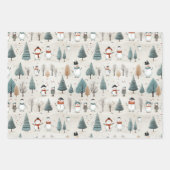 サンタクロース、雪だるま、クリスマスツリー ラッピングペーパーシート (正面3)