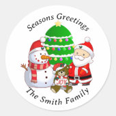 サンタクロース、雪だるま、テディベア・クリスマス ラウンドシール (正面)