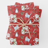 サンタクロース、雪だるま、トナカイ、ネコ ラッピングペーパーシート (インサイチュ)
