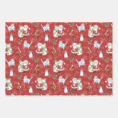 サンタクロース、雪だるま、トナカイ、ネコ ラッピングペーパーシート (正面)