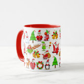 サンタクロース、雪だるま、小妖精や小人、トナカイ、ペンギン マグカップ (正面左)