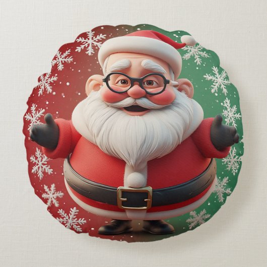 サンタクロース 雪の結晶 クリスマス ホリデー チア 🎅 ラウンドクッション (正面)