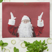 サンタクロース、雪の結晶、赤 キッチンタオル (折り畳み)