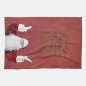 サンタクロース、雪の結晶、赤 キッチンタオル (横)