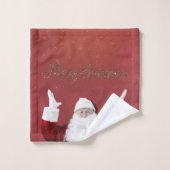 サンタクロース、雪の結晶、赤 バスタオルセット (ウォッシュタオル)