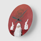 サンタクロース、雪片、赤    ラウンド壁時計 (傾斜)