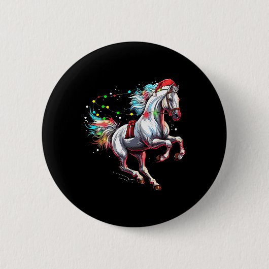 サンタクロース 馬 クリスマス アート 馬術 ドレス 缶バッジ (正面)