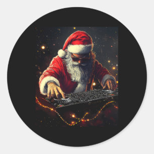 サンタクロース DJ ヒップホップ ミュージック クリスマス ビブス おもしろい ラウンドシール