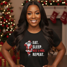 サンタクロース Eat Sleep Rizzmas Repeat クリスマス Tシャツ
