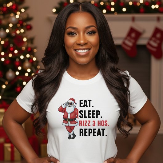 サンタクロース Eat Sleep Rizzmas Repeat クリスマス Tシャツ