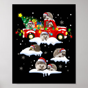 サンタクロースHedgehogs &amp；レッドトラッククリスマスツリー私 ポスター