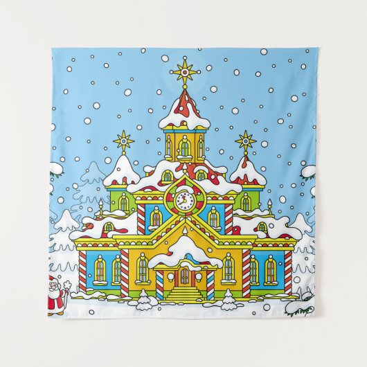 サンタクロースhousesanta,クロース，ハウス，冬，霜，gr タペストリー (正面)