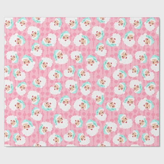 サンタクロースinミントグリーンハットピンクレトロクリスマス ラッピングペーパー (フラット)