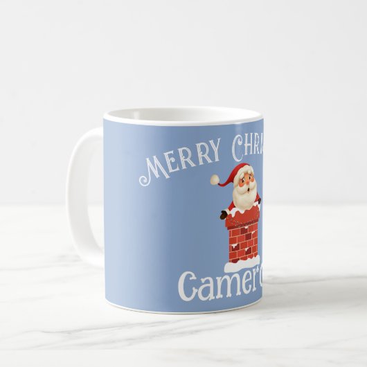 サンタクロースin a煙突名前をカスタムするクリスマス コーヒーマグカップ (正面左)