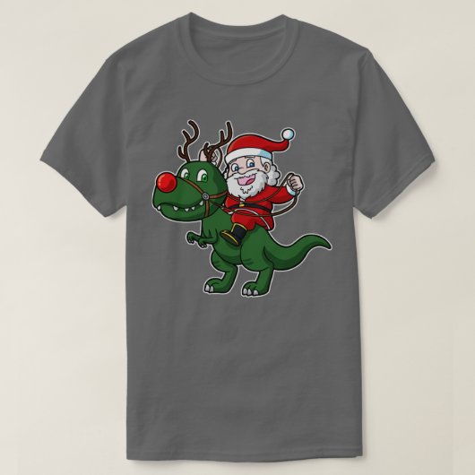 サンタクロースTレックス恐竜クリスマスに乗る Tシャツ (デザイン正面)