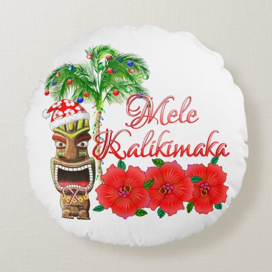 サンタクロースTiki Mele Kalikimaka ラウンドクッション (正面)