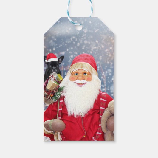 サンタクロースwクリスマスプレゼントフランスのブルドッグ ギフトタグ (裏面)
