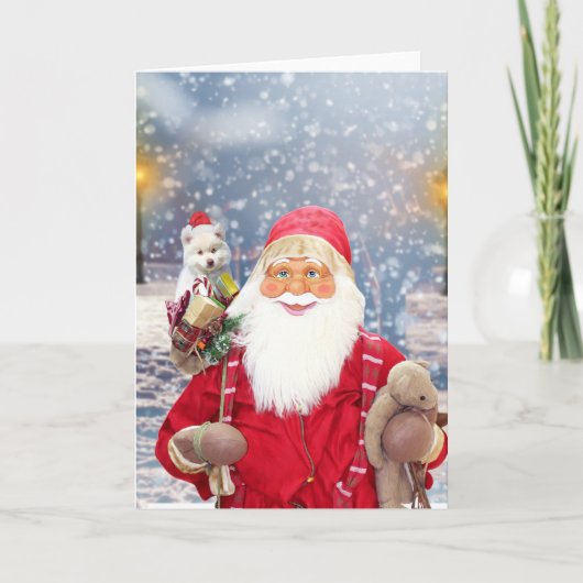 サンタクロースwクリスマスプレゼントAmerican Eskimo Dog シーズンカード (正面)