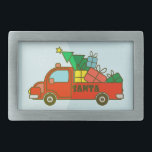 サンタクローリーのサイドビューメリークリスマス 長方形ベルトバックル<br><div class="desc">クリスマストラックのサイドビューと文字メリークリスマス</div>