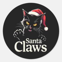サンタクロー – 面白い黒猫のクリスマスデザイン ラウンドシール
